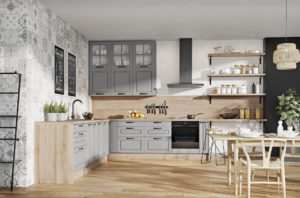 KAMmono szary Meble w modnym kolorze czy może jednak uniwersalne dekory drewna? Kuchnia z długim terminem atrakcyjnego wyglądu